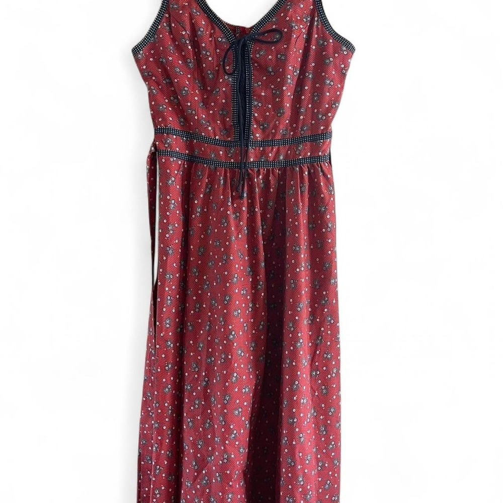 Vintage Gunne Sax by Jessica San Francisco Red & Navy Blue Floral Tie Back
